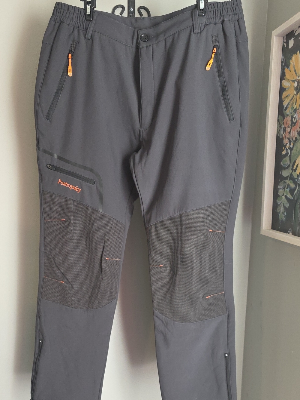 Men’s Gray Fleece Lines Pants with Orange Accents Size 34x30
